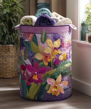 Exotic Blush Quilted Laundry Hamper - Tropical-Inspired Quilted Basket, Collapsible Durable Hamper For Stylish Home Storage