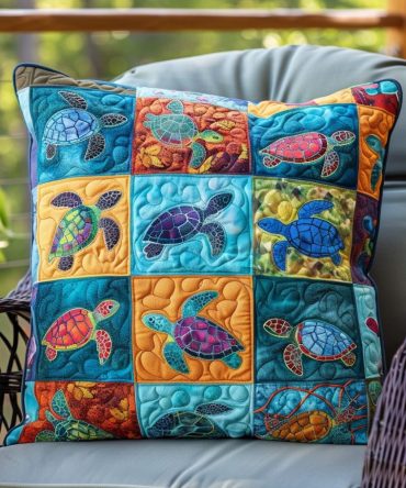 Exquisite Sea Turtle Quilted Pillow Cover — Coastal Decorative Pillowcase With Vibrant Marine Print For Beach House & Nautical Decor