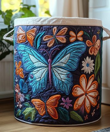 Faded Butterfly Quilted Laundry Basket - Soft Vintage Fabric Hamper For Bedroom, Nursery & Dorm , Collapsible Laundry Bin, Lightweight Organizer
