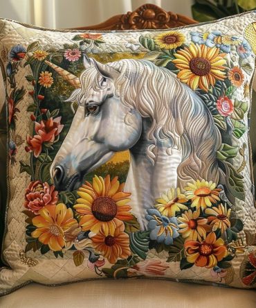Whimsical Fairy Horse Quilted Pillow Cover — Magical Decorative Throw Sham With Enchanted Artwork, Soft Quilting & Machine-Washable Fabric