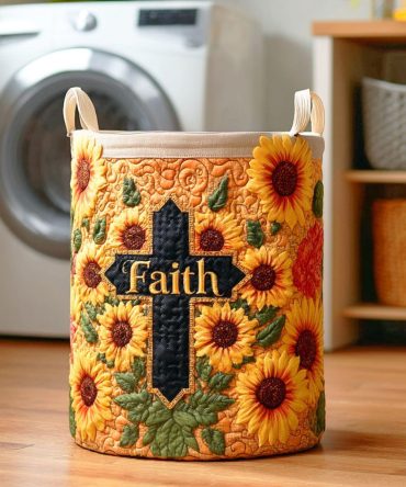 Faith Bloom Sunflower Quilted Hamper — Soft Collapsible Laundry Basket With Reinforced Handles, Floral Fabric Storage For Bedroom & Nursery
