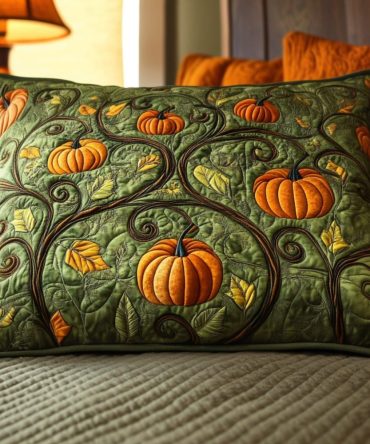 Fall Garden Path Quilted Pillow Cover — Leafy Autumn Motif, Textured Decorative Throw Pillowcase For Porch, Patio & Living Room Styling