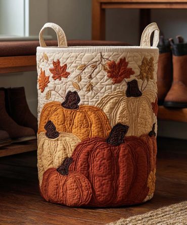 Autumn Gather Quilted Laundry Hamper - Fall Gatherer Design, Large Collapsible Organizer With Reinforced Handles And Durable Quilted Fabric