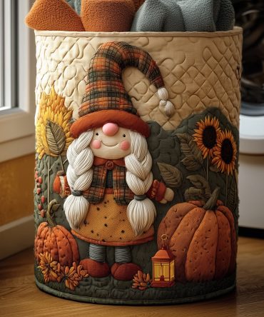 Fall Gnome Magic Quilted Laundry Hamper – Seasonal Decorative Laundry Basket, Collapsible Rustic Design, Stain-Resistant Fabric For Autumn Décor