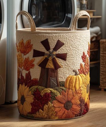 Fall Harvest Quilted Laundry Hamper With Country Path Scene — Collapsible Durable Laundry Basket For Autumn Decor & Home Organization