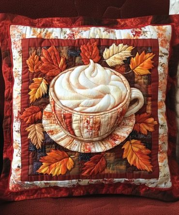 Fall Latte Blooms Quilted Pillow Cover: Cozy Floral Autumn Throw Pillow Case With Quilted Texture, Soft & Easy Care