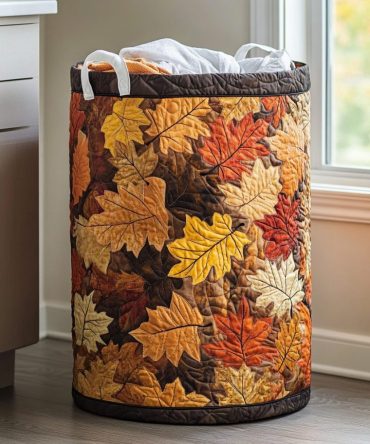 Falling Leaves Quilted Hamper — Autumn-Themed Large Laundry Basket, Foldable Fabric Storage For Seasonal Decor & Everyday Organization