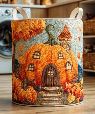 Falling Leaves Quilted Laundry Hamper — Rustic Autumn Fabric Basket, Foldable Leaf-Pattern Laundry Storage For Cozy Home Organization