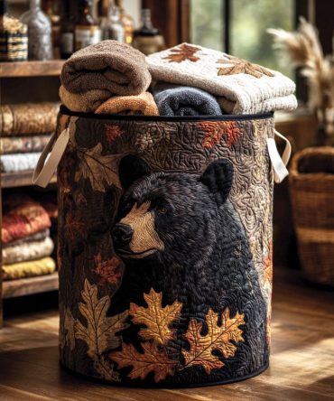 Falling Leaves Quilted Laundry Hamper — Autumn-Inspired Quilted Fabric Basket, Foldable Large-Capacity Laundry Organizer With Handles