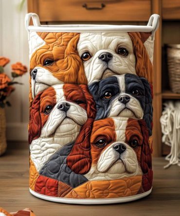 Family Of Cavaliers Quilted Laundry Hamper — Elegant Cavalier Dog Print Fabric Basket, Collapsible & Family-Friendly Storage