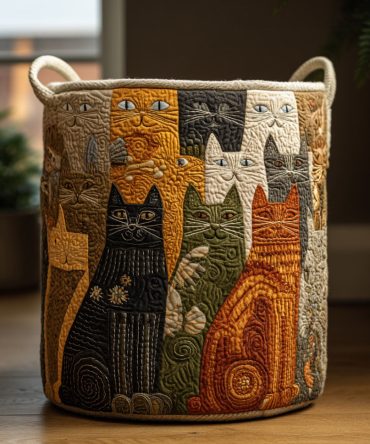 Fancy Cats Quilted Laundry Hamper — Chic Patterned Collapsible Fabric Basket For Stylish Laundry Storage & Gifts