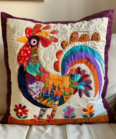 Farm Fresh Feathers Quilted Pillow Cover — Feathered Farm Animal Throw Pillowcase For Cozy Country & Cottage-Style Home Accents