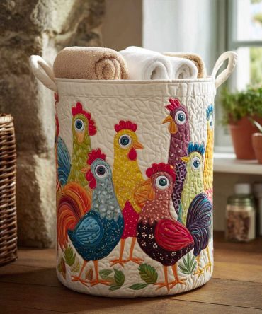 Farm Fresh Flair Quilted Laundry Hamper - Vintage Farmhouse Collapsible Fabric Basket With Handles & Lined Interior For Charming Storage