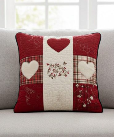 Farmhouse Heart Quilted Pillow Cover — Charming Country Chic Throw Pillowcase, Cozy Decorative Accent For Sofa & Bedroom, Machine Wash