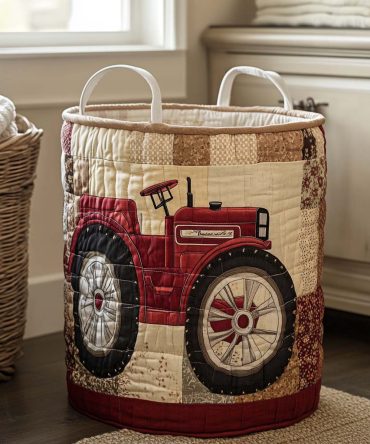Farmhouse Wheel Quilted Laundry Hamper — Rustic Foldable Basket With Reinforced Handles, Durable Quilted Fabric & Easy-Clean Liner