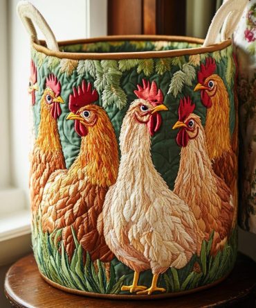 Feather Friends Quilted Laundry Hamper — Charming Bird Motif Fabric Basket With Handles, Foldable Storage For Nursery & Home