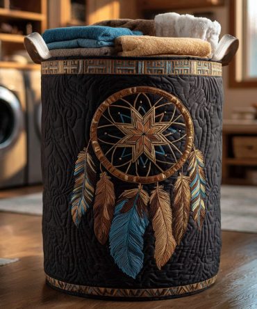Feather Vision Quilted Laundry Hamper - Soft Feather-Print Collapsible Fabric Storage Basket, Breathable Mesh, Easy-Clean & Compact