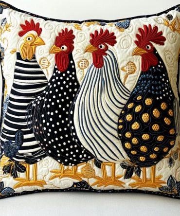 Feathered Beauty Quilted Accent Pillow Cover – Elegant Bird Pattern Zippered Throw Pillow Case, Soft Quilted Decorative Cushion, Machine-Washable