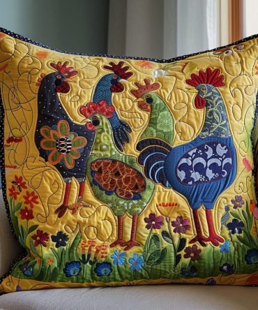 Feathered Delight Quilted Pillow Cover - Elegant Poultry Accent Pillowcase, Soft Quilting, Durable Cotton Blend, Easy Care