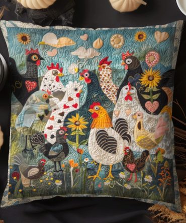 Feathered Garden Quilted Pillow Cover — Botanical Bird Throw Pillow For Porch & Living Room, Elegant Quilted Floral Accent