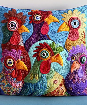 Feathery Delight Quilted Pillow Cover – Playful Bird-Print Decorative Cushion Case, Premium Zippered Throw Pillow Accent, Soft & Washable