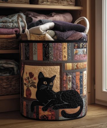 Feline Dreams Quilted Laundry Hamper – Dreamy Cat Print Foldable Laundry Basket, Quilted Decor Storage For Bedrooms & Dorms