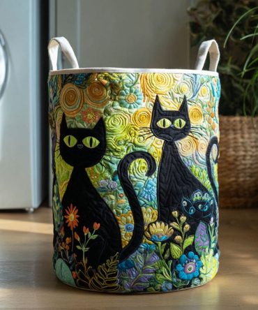 Feline Fiesta Quilted Laundry Hamper – Colorful Cat Print Foldable Fabric Basket For Playrooms, Bedrooms & Gift Giving