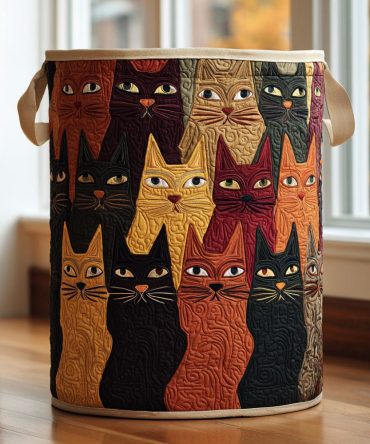 Feline Friends Quilted Laundry Hamper – Playful Cat Print Collapsible Fabric Basket With Handles For Kid-Friendly Rooms