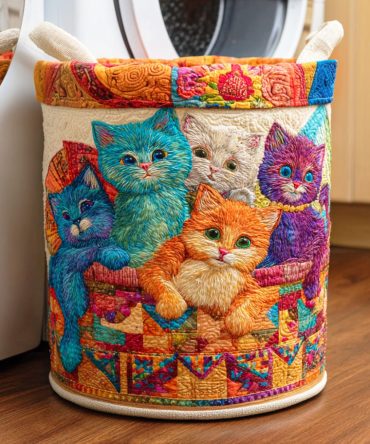Feline Joy Quilted Laundry Hamper — Premium Foldable Laundry Basket With Happy Cat Design, Durable Washable Storage For Home, Kids & Dorm Rooms