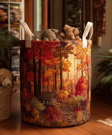 Fern Hollow Quilted Laundry Hamper — Botanical Collapsible Fabric Basket With Handles , Washable Eco-Inspired Storage For Home & Nursery