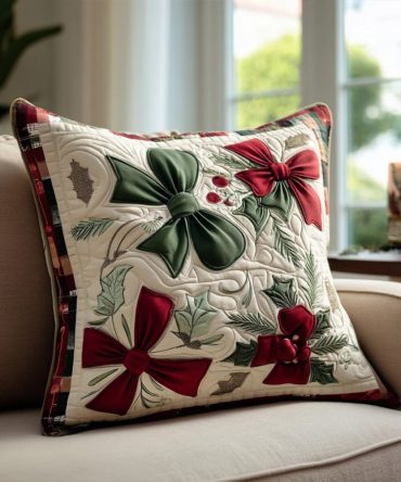 Festive Chimes Quilted Pillow Cover — Classic Holiday Bell Throw Pillow Case, Quilted Seasonal Sham With Hidden Zipper, Elegant Christmas Accent