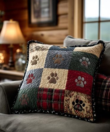 Festive Paw Quilted Cushion Cover — Holiday Pet Paw Throw Pillow Case, Cute Seasonal Accent For Dog & Cat Lovers, Machine-Friendly