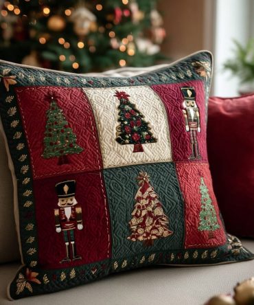 Festive Guardian Quilted Pillow Cover — Holiday Sentinel Throw Pillowcase With Classic Motif, Quilting, Soft & Durable, Holiday Ready