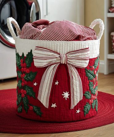 Festive Bloom Quilted Laundry Hamper — Colorful Holiday Floral Collapsible Basket For Seasonal Décor & Practical Laundry Storage
