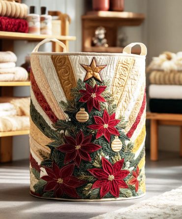 Festive Bloom Starburst Quilted Hamper — Floral Starburst Print, Padded Laundry Basket With Handles, Collapsible Storage For Home