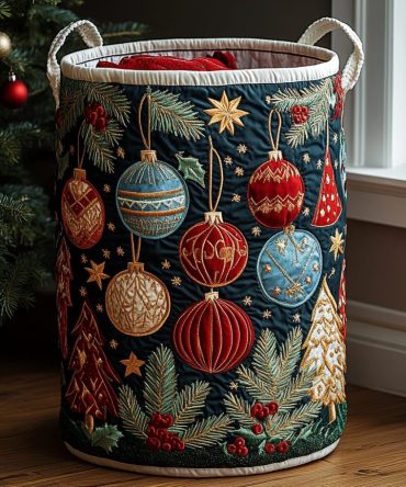 Festive Charm Quilted Laundry Hamper - Holiday-Inspired Fabric Storage Basket, Large Capacity Foldable Laundry Hamper With Gift-Ready Packaging