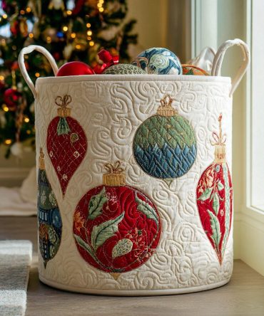 Festive Charm Quilted Laundry Hamper - Decorative Holiday Floral Fabric Basket, Foldable Organizer For Bedroom & Laundry Room, Washable
