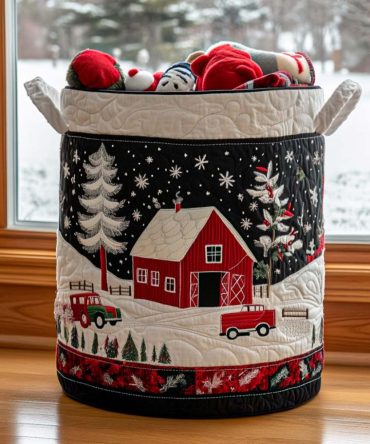 Festive Cheer Quilted Laundry Hamper — Bright Holiday Foldable Fabric Laundry Basket With Handles For Seasonal & Everyday Organization
