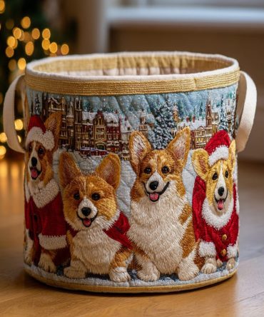 Festive Corgi Parade Quilted Laundry Hamper — Colorful Dog-Themed Collapsible Storage Basket For Playrooms & Closets