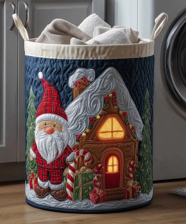 Festive Ginger Quilted Laundry Basket - Holiday Foldable Hamper With Durable Handles For Christmas Storage & Decor