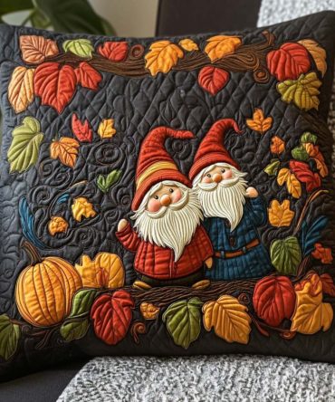 Festive Gnomes Quilted Pillow Cover — Holiday Throw Pillowcase For Seasonal Decor, Playful Accent Sham Perfect For Entryway & Mantel Displays