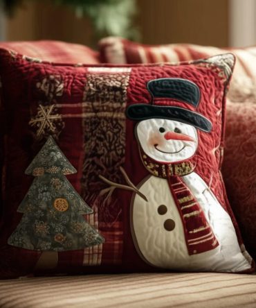 Festive Nights Quilted Decorative Pillow Cover — Luxe Stitched Square Throw Pillowcase For Holiday Evenings, Warm Living Room Accent