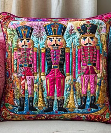 Festive Nutcracker Quilted Throw Pillow Cover — Joyful Christmas Icon Accent, Durable Quilting, Ready For Seasonal Decorating & Gifting
