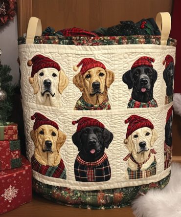 Festive Paws Quilted Laundry Hamper - Holiday Pet Print Storage Basket, Collapsible & Washable Organizer For Gifts & Toys