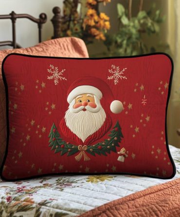 Festive Santa Joy Holiday Quilted Pillow Cover - Cheerful Cotton Pillowcase Featuring Santa Motif For Christmas Living Room And Bedroom Accents