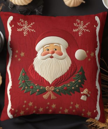 Festive Santa Joy Quilted Holiday Pillow Cover — Cheerful Christmas Cushion Case, Plush Seasonal Accent For Sofas & Guest Rooms