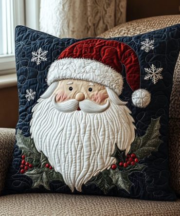 Festive Santa Quilted Throw Pillow Cover — Premium Christmas Pillowcase For Sofa, Holiday Living Room Decor, Gift-Ready Accent