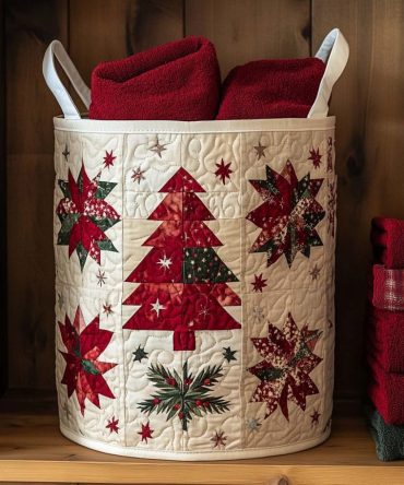 Festive Tree Quilted Laundry Hamper — Holiday-Themed Washable Laundry Basket, Large Foldable Organizer With Handles For Seasonal Storage