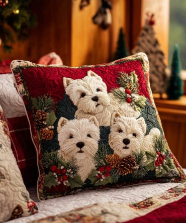 Festive Westie Quilted Pillow Cover — Charming Holiday Dog Accent For Couch & Nursery, Soft, Durable, Easy-Care
