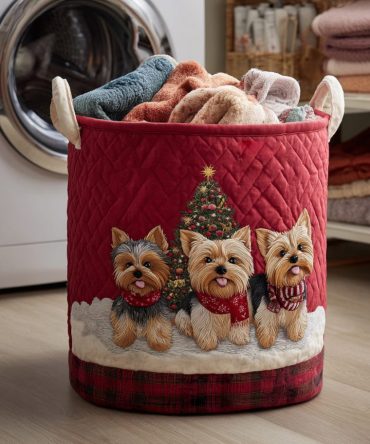 Festive Yorkshire Quilted Laundry Hamper – Decorative Collapsible Fabric Basket With Strong Handles, Stylish Home Storage